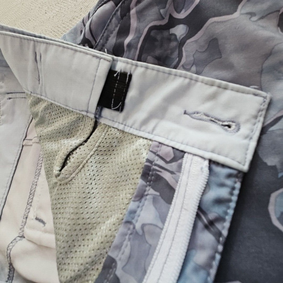 Camo Blue and Gray Men's Flat Front Shorts - Picture 10 of 13